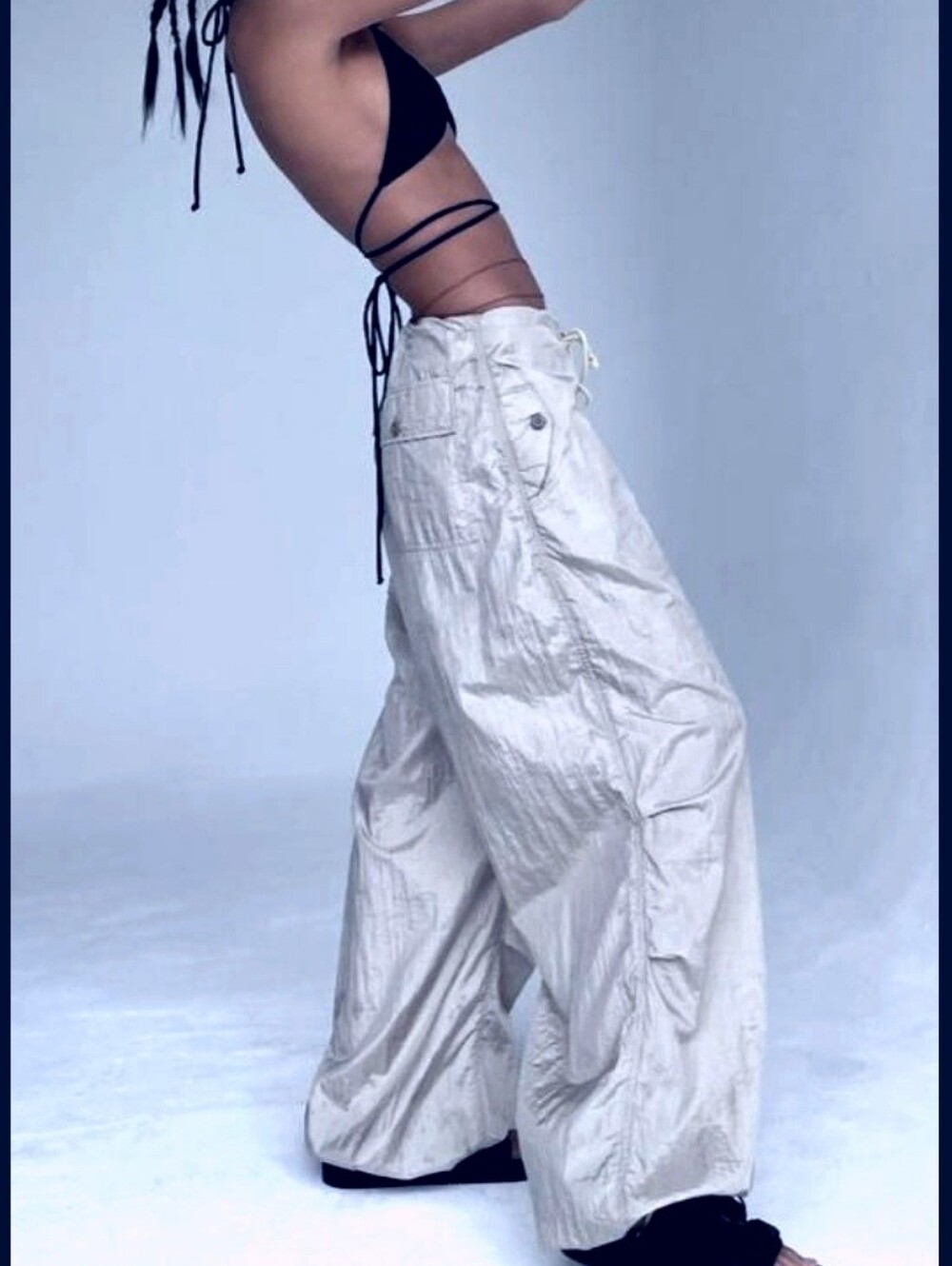 Hotel Rocks Chute Trouser White Wide-Leg Lightweight Cargo Parachute Pants